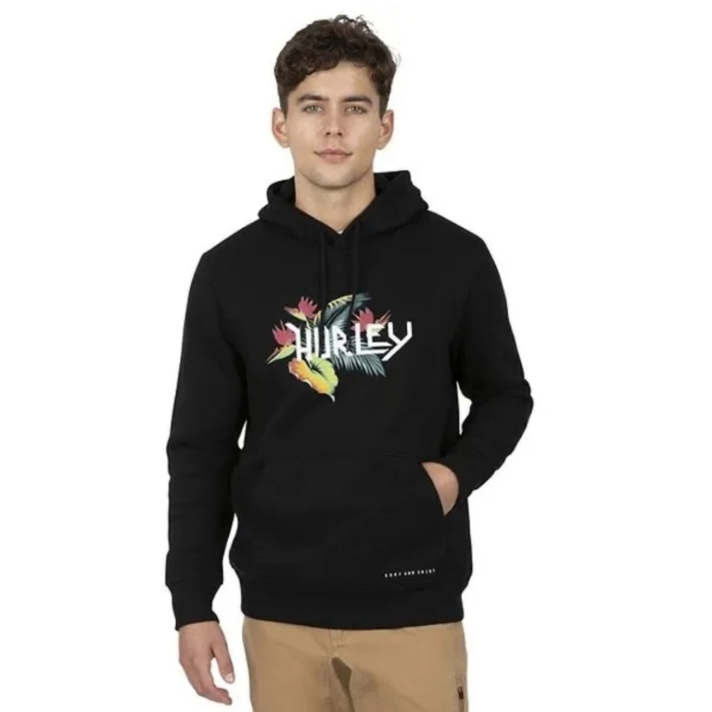 Hurley Mens Black Cotton blend hoodie with floral print